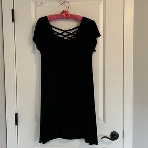 NWT Classic Little Black Dress criss cross top Below Knee Flattering A-line Med
